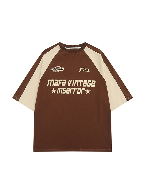 Men's Color Block Letter Print Raglan Short Sleeve Tee