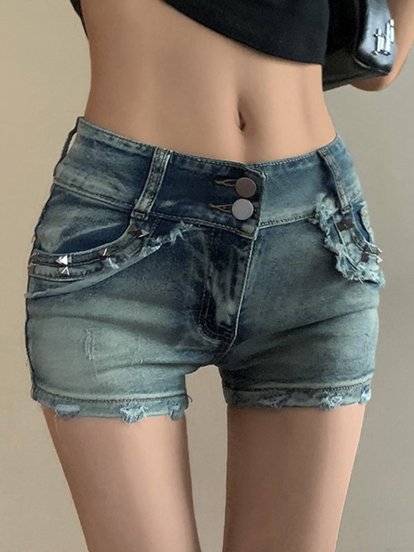 Distressed Slim Denim Hot Shorts