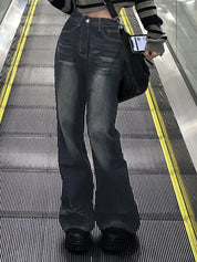 Black Washed Flare Loose Boyfriend Jeans