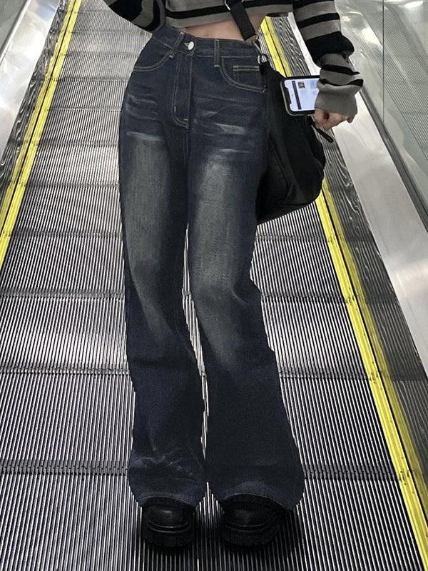 Black Washed Flare Loose Boyfriend Jeans
