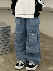 Multiple Pocket Washed Cargo Cargo Jeans