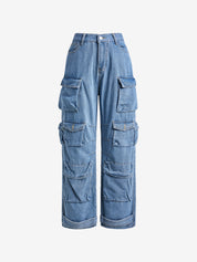 Multiple Pocket Washed Cargo Cargo Jeans