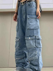Multiple Pocket Washed Cargo Cargo Jeans