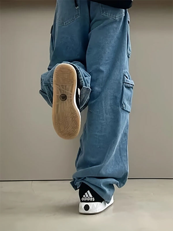 Multiple Pocket Washed Cargo Cargo Jeans