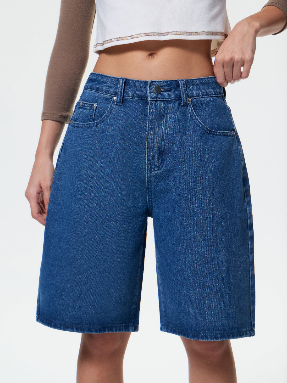 High Waist Straight Leg Denim Shorts