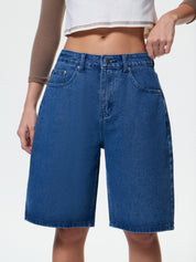 High Waist Straight Leg Denim Shorts