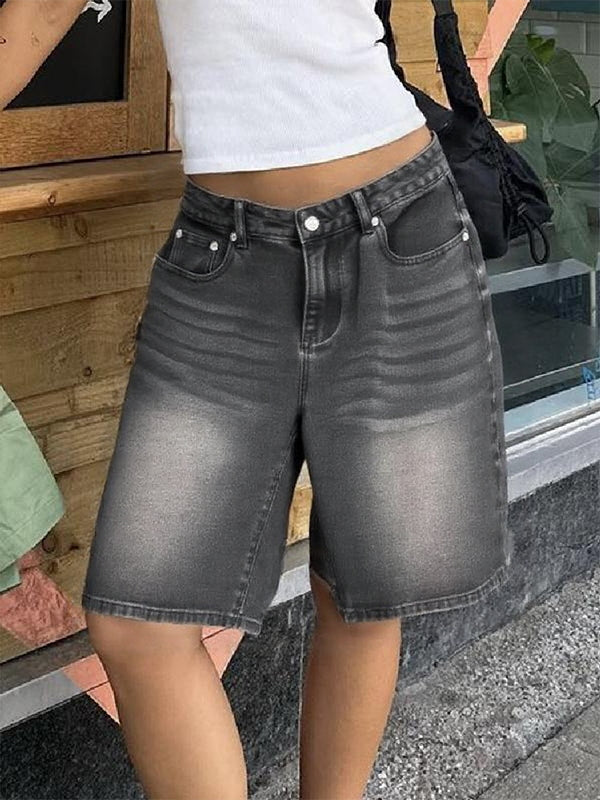 High Waist Straight Leg Denim Shorts