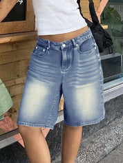 High Waist Straight Leg Denim Shorts