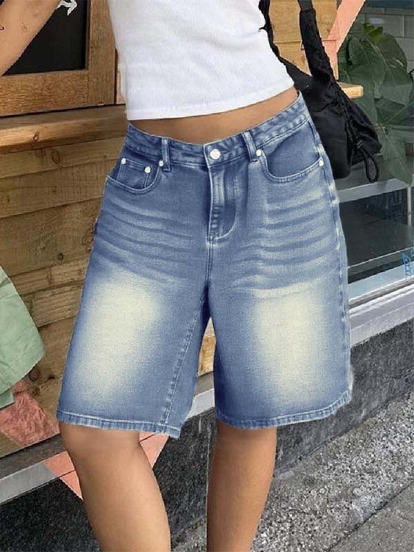High Waist Straight Leg Denim Shorts