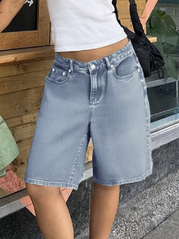 High Waist Straight Leg Denim Shorts