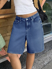 High Waist Straight Leg Denim Shorts