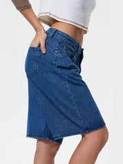 High Waist Straight Leg Denim Shorts