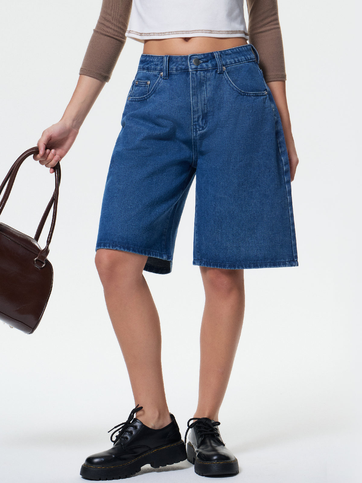 High Waist Straight Leg Denim Shorts