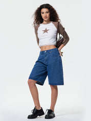 High Waist Straight Leg Denim Shorts