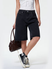 High Waist Straight Leg Denim Shorts