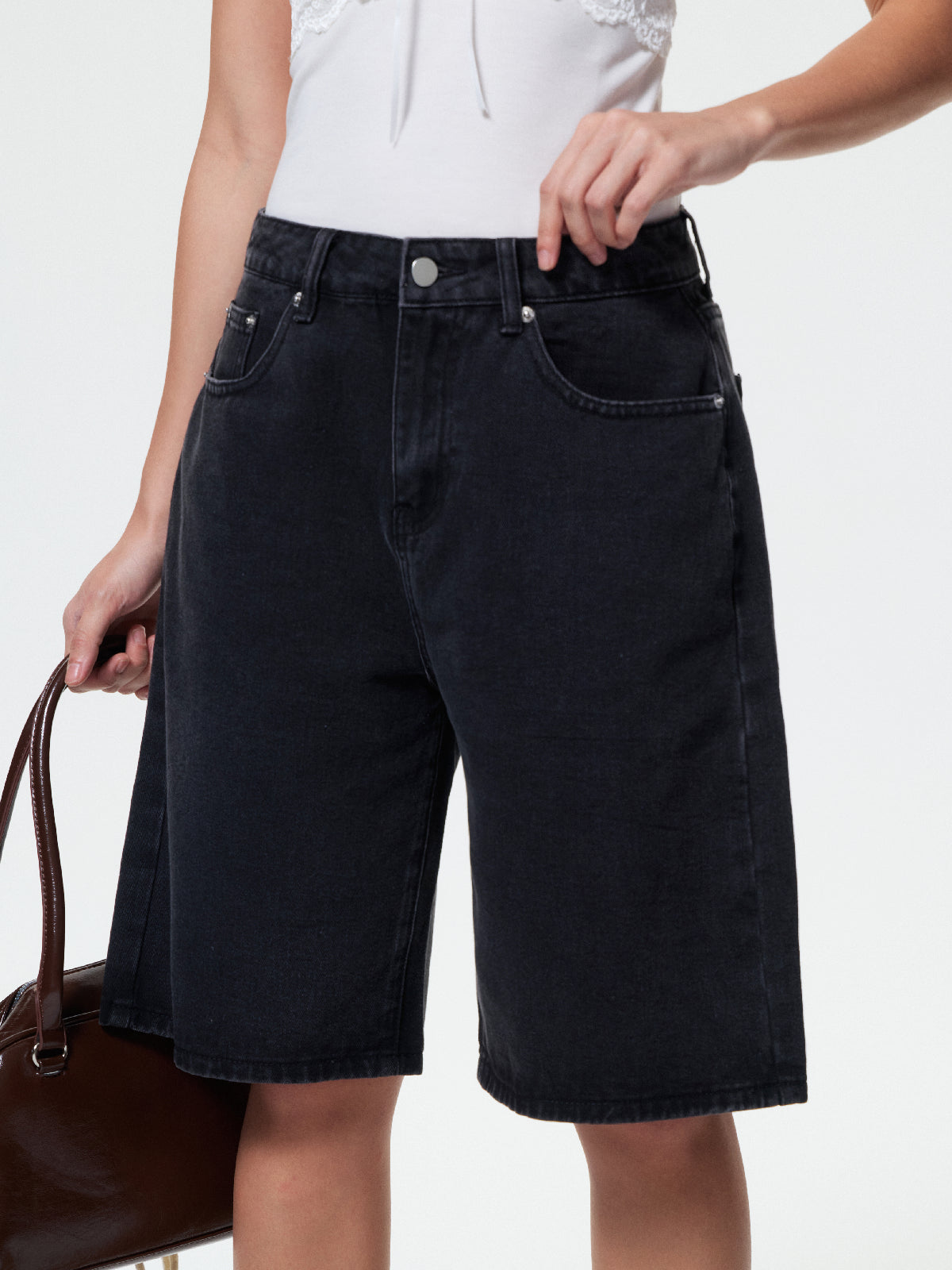 High Waist Straight Leg Denim Shorts