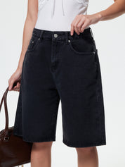 High Waist Straight Leg Denim Shorts