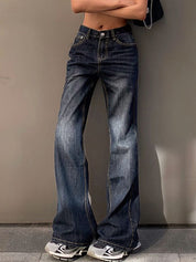 Vintage Washed Distressed Flare Jeans