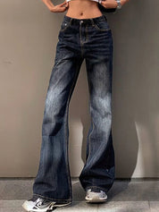 Vintage Washed Distressed Flare Jeans
