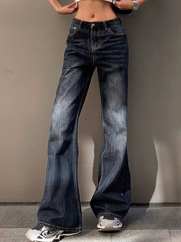 Vintage Washed Distressed Flare Jeans