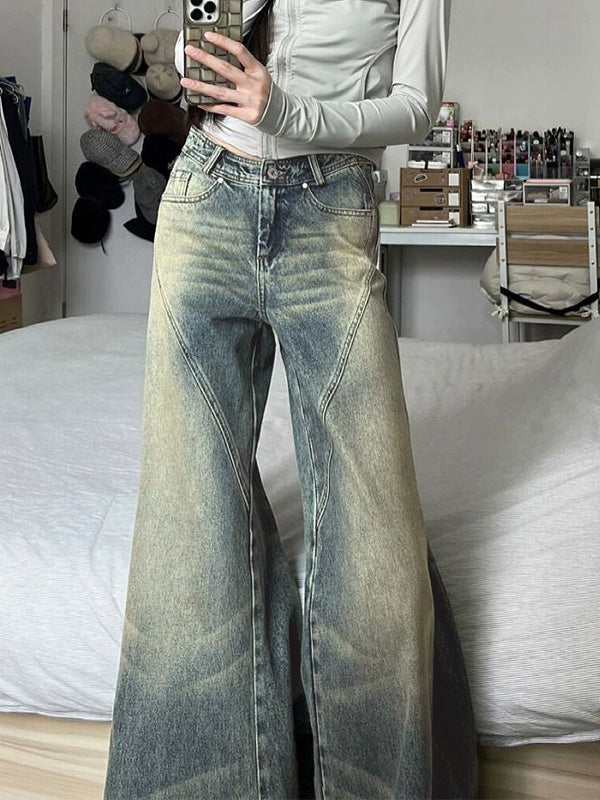 Distressed Washed Splice Design Loose Boyfriend Jeans