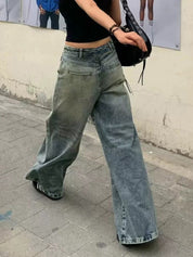 Distressed Washed Splice Design Loose Boyfriend Jeans