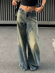 Distressed Washed Splice Design Loose Boyfriend Jeans