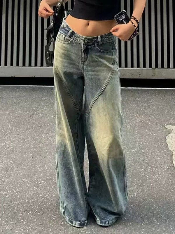 Distressed Washed Splice Design Loose Boyfriend Jeans
