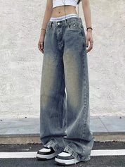 Vintage Blue Wide Leg Boyfriend Jeans