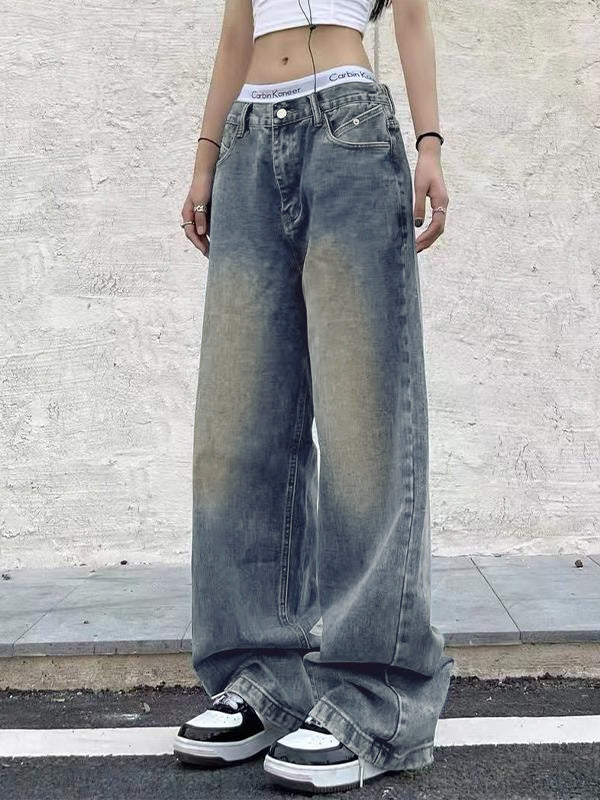 Vintage Blue Wide Leg Boyfriend Jeans