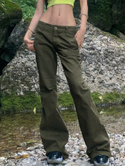 Vintage Green Low Waist Flare Jeans