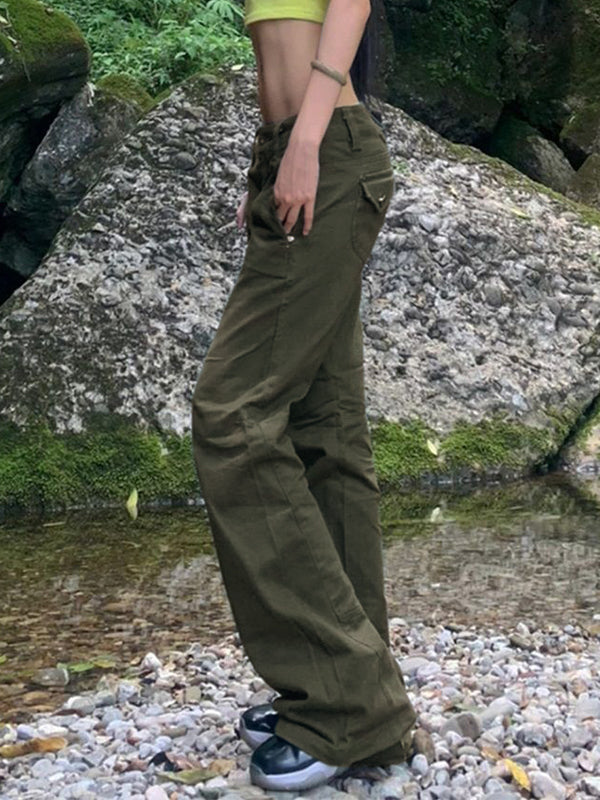 Vintage Green Low Waist Flare Jeans