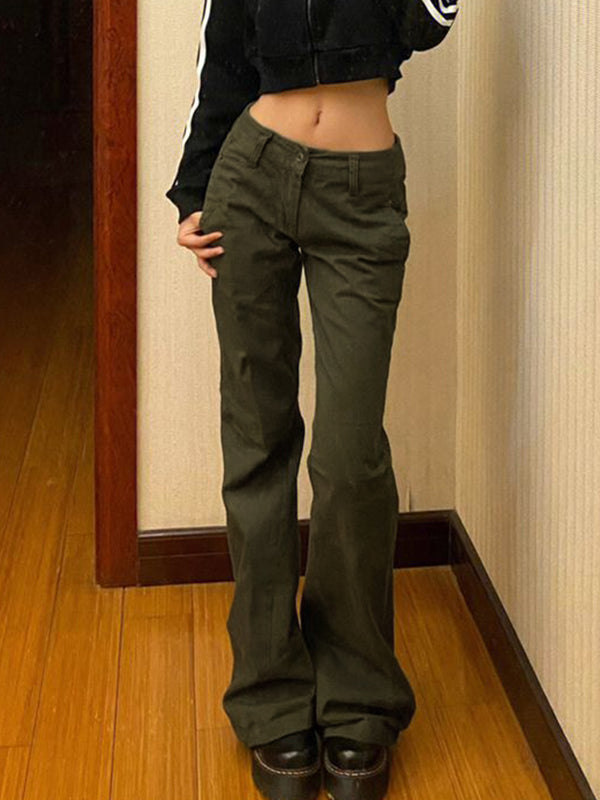 Vintage Green Low Waist Flare Jeans