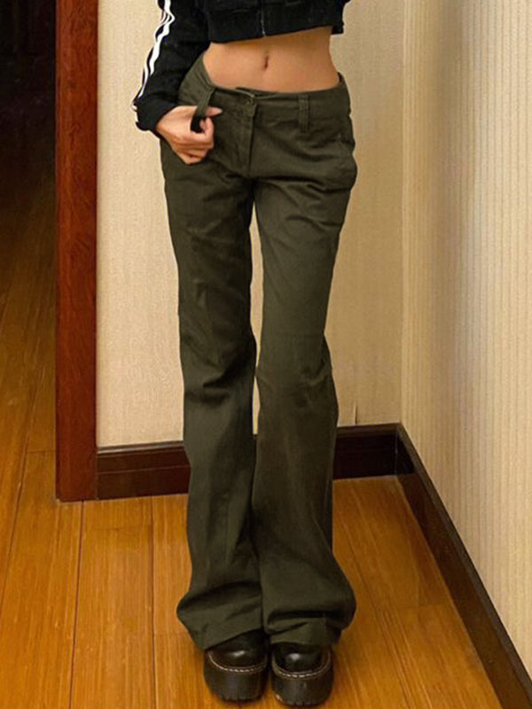 Vintage Green Low Waist Flare Jeans