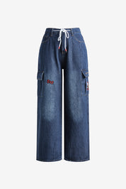 Cartoon Embroidery High Waist Loose Boyfriend Jeans