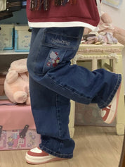 Cartoon Embroidery High Waist Loose Boyfriend Jeans