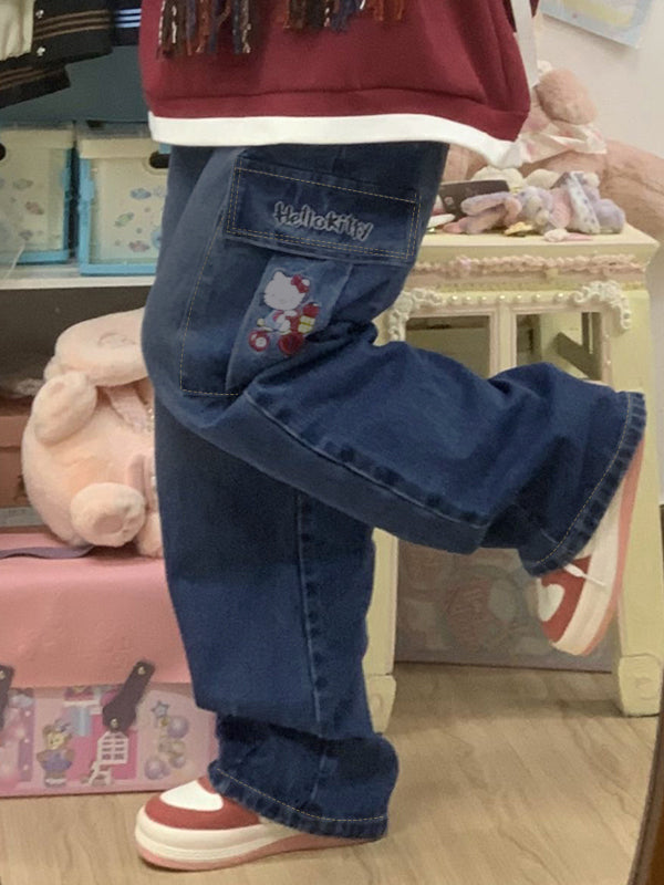 Cartoon Embroidery High Waist Loose Boyfriend Jeans