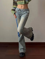 Washed Low Waist Stretchy Flare Jeans