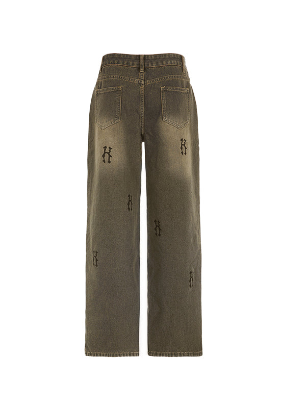 Hip Pop Low Waist Letter Print Boyfriend Jeans
