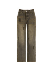 Hip Pop Low Waist Letter Print Boyfriend Jeans