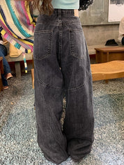 Washed Irregular Pocket Splice Cargo Jeans