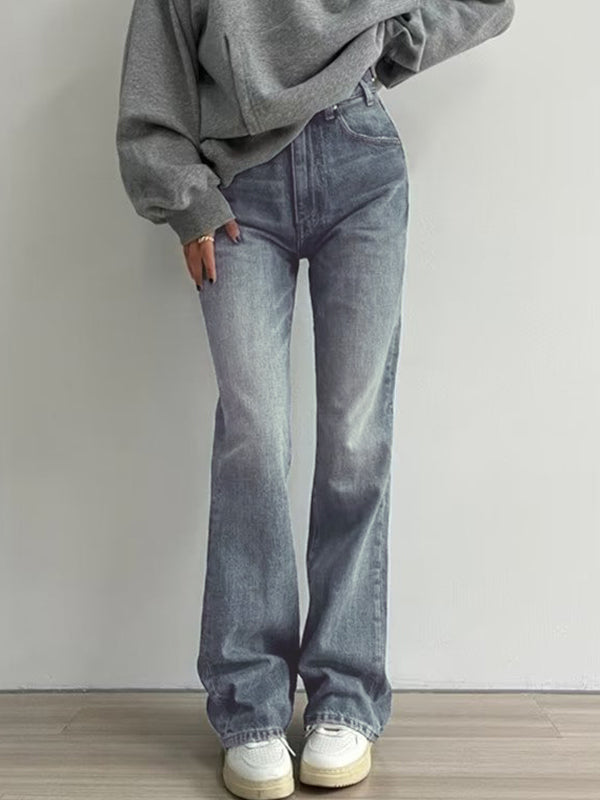 Versatile Vintage Blue High Waist Flare Slim Jeans