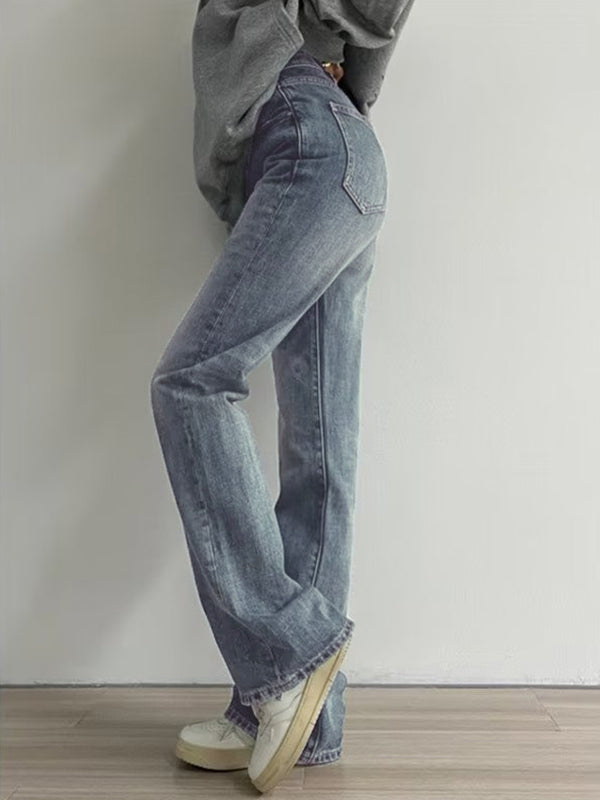 Versatile Vintage Blue High Waist Flare Slim Jeans