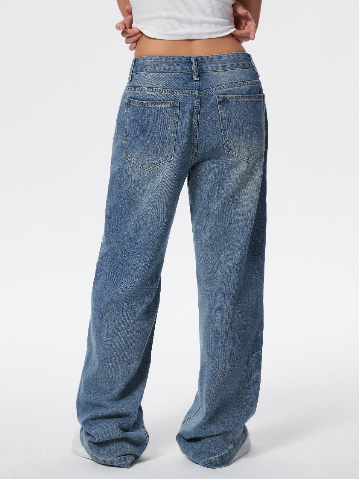 Washed Letter Print High Waist Boyfriend Jeans