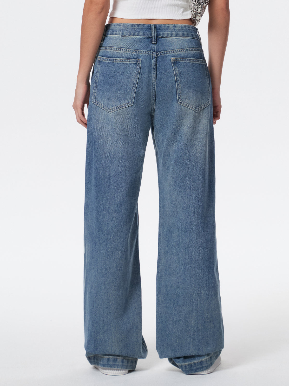 Washed Letter Print High Waist Boyfriend Jeans