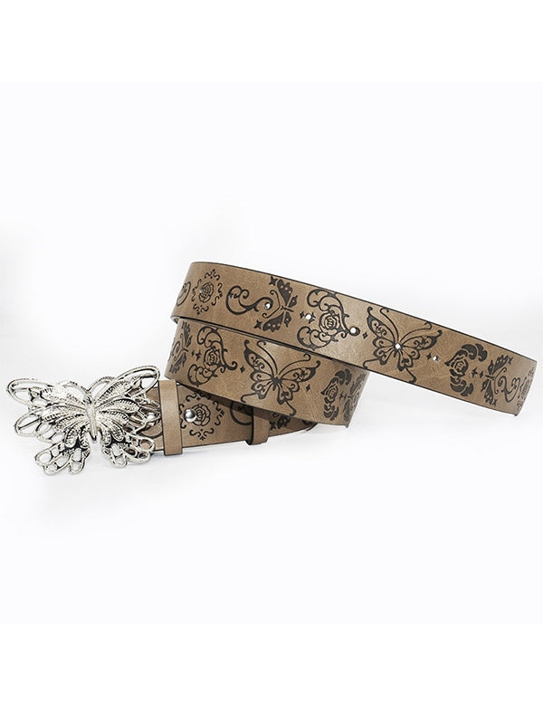 Vintage Embossed Metal Butterfly Buckle Belt