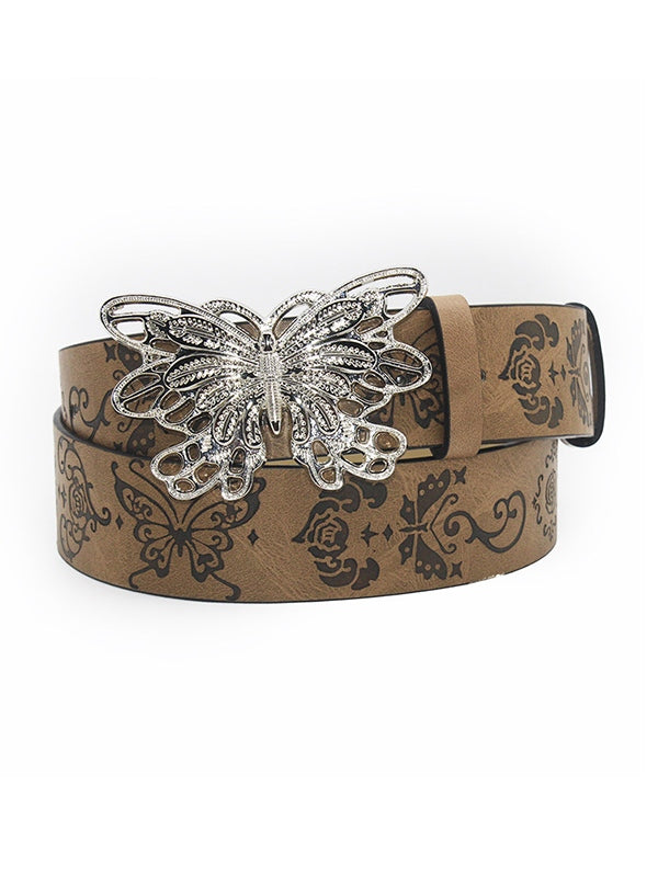 Vintage Embossed Metal Butterfly Buckle Belt