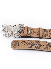 Vintage Embossed Metal Butterfly Buckle Belt
