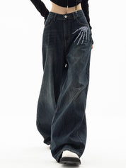 Washed Skull Print Boyfriend Jeans