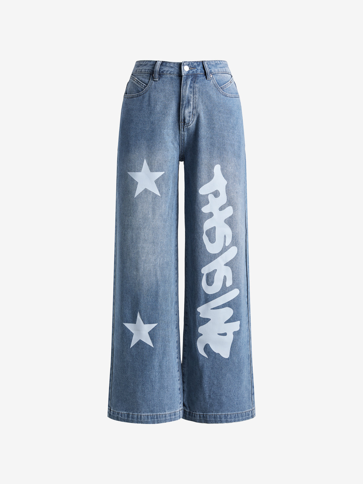 Washed Star Letter Print Boyfriend Jeans